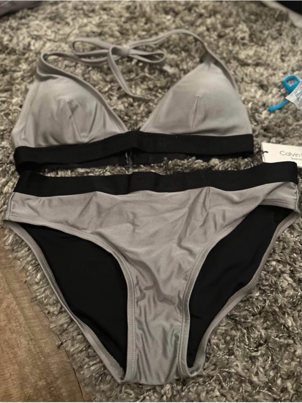 Calvin Klein Gray and Black Two-Piece Bikini